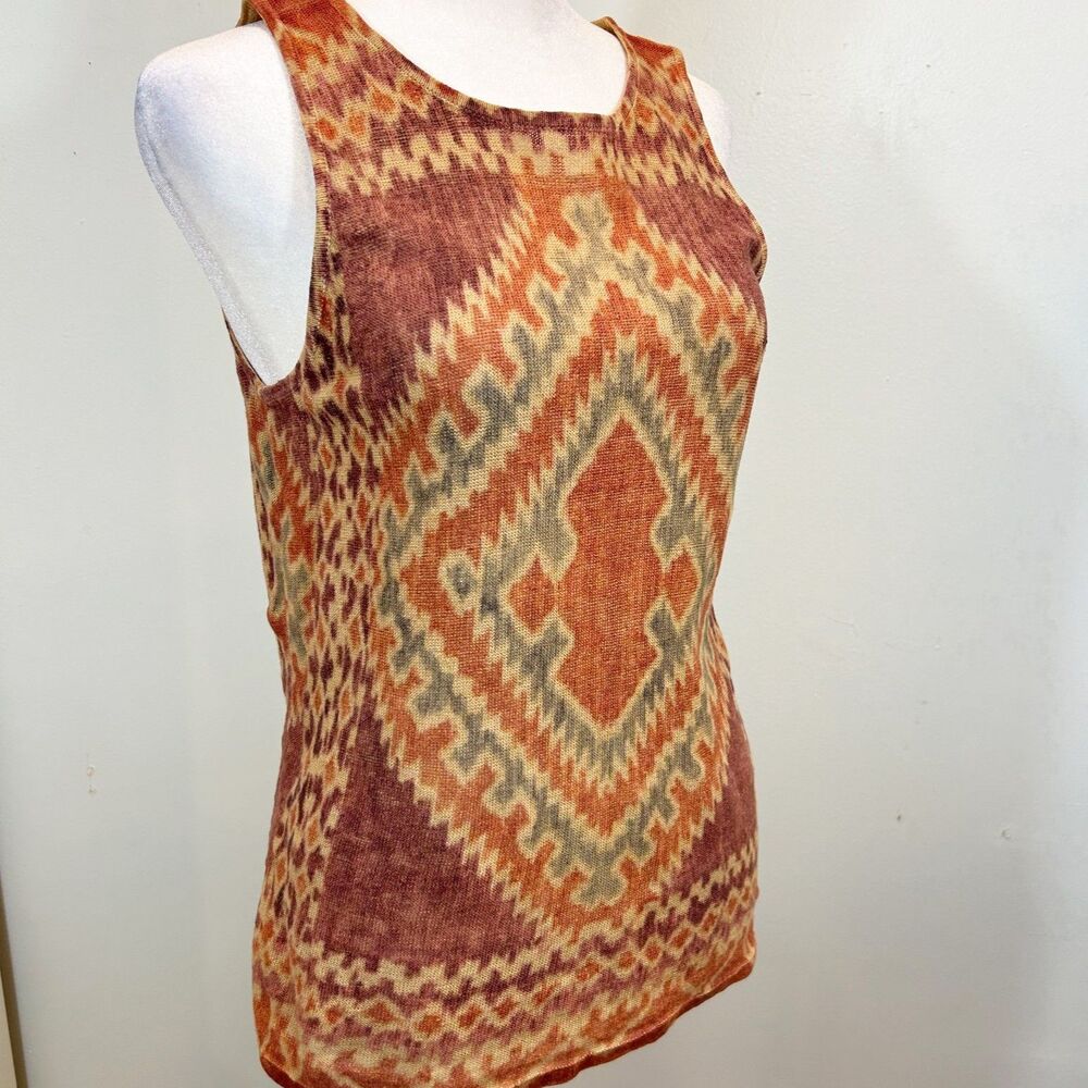 Lauren Jeans Co 100% Linen Aztec Print Tank Top Sweater Size S Southwestern Boho